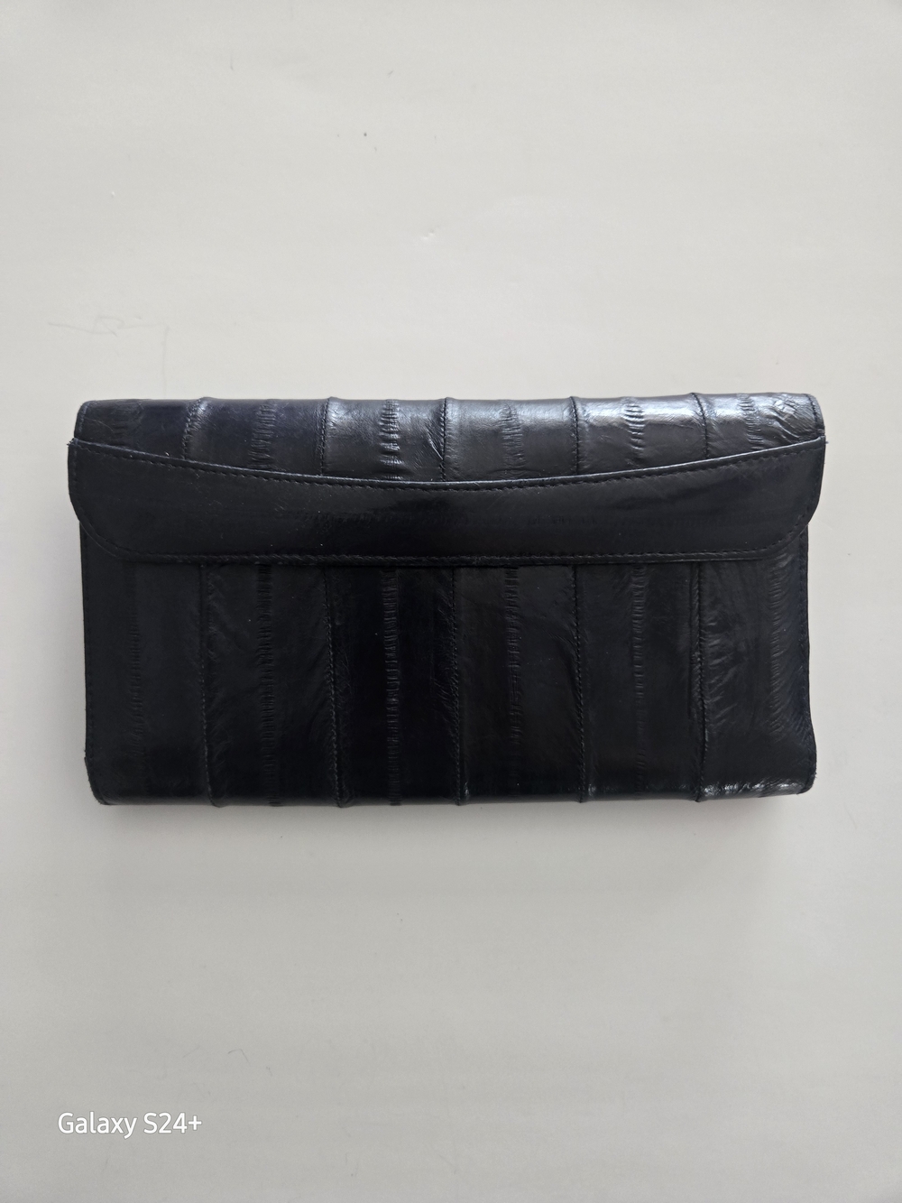 Vintage Navy Blue Genuine Eel Skin Clutch Wallet - Handmade